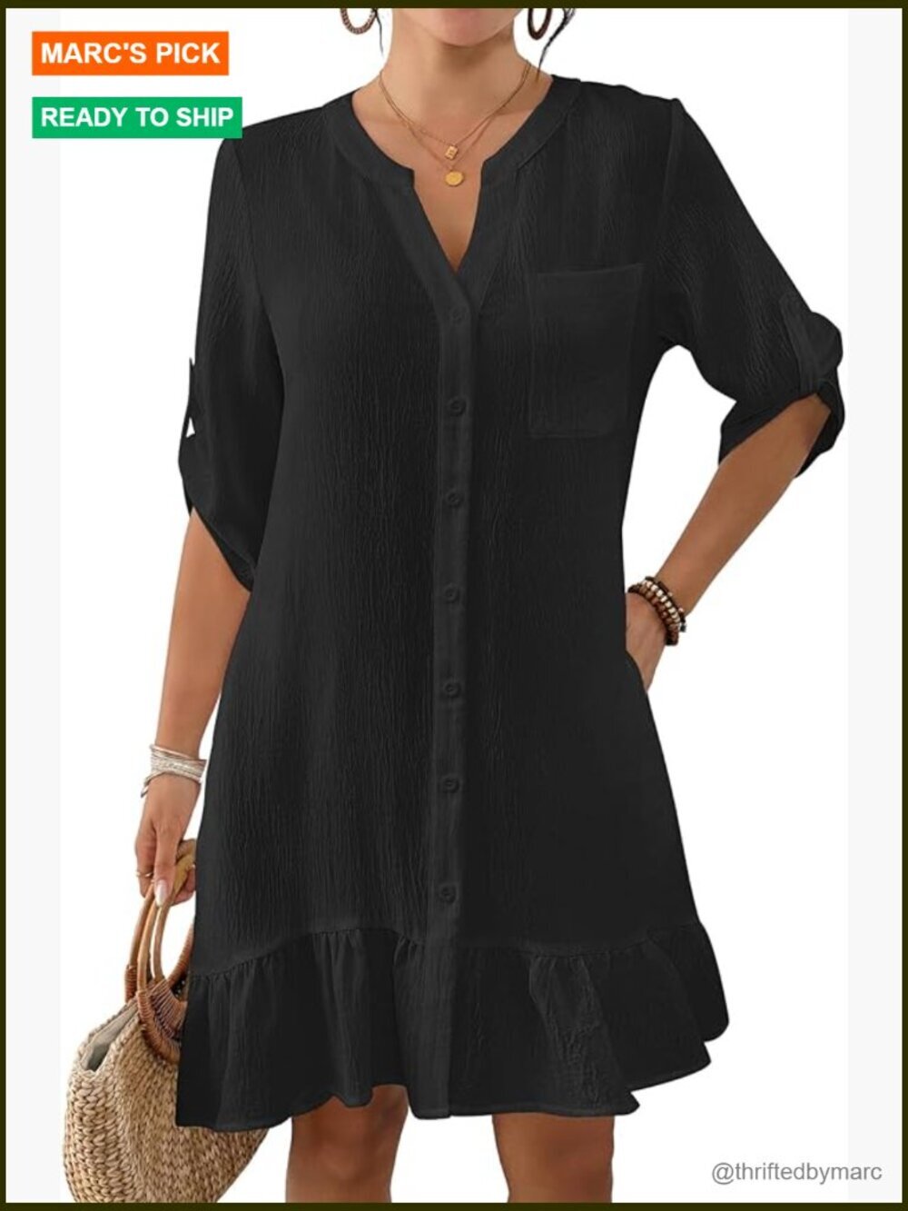 Women's Ruffled Swimsuit Coverup Button Down Beach Dress with Pockets